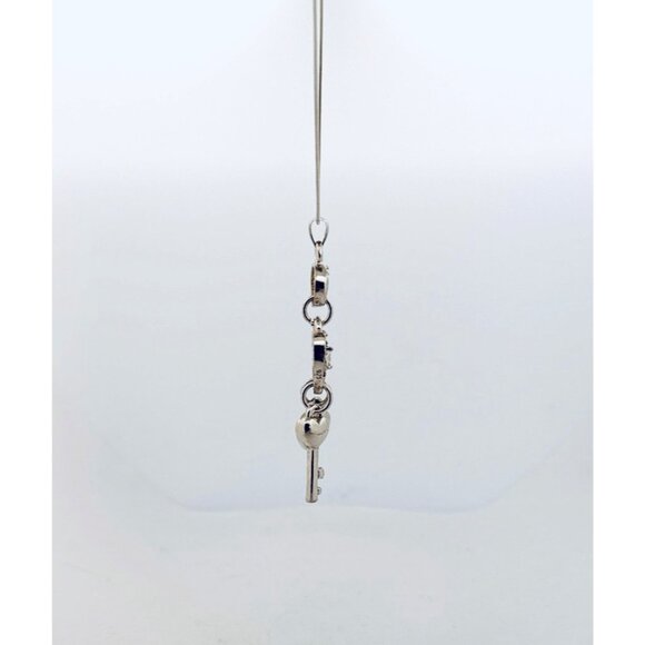 Sterling Silver 925 Heart Key Pendant Necklace with Sparkling Stones 18" - Picture 2 of 11
